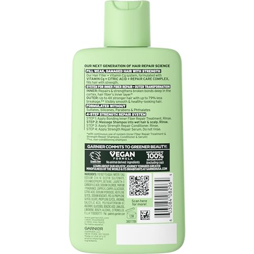 Garnier Fructis Hair Filler Strength Repair Shampoo with Vitamin C | Sulfate Free Shampoo for Weak, Damaged Hair | Cradl