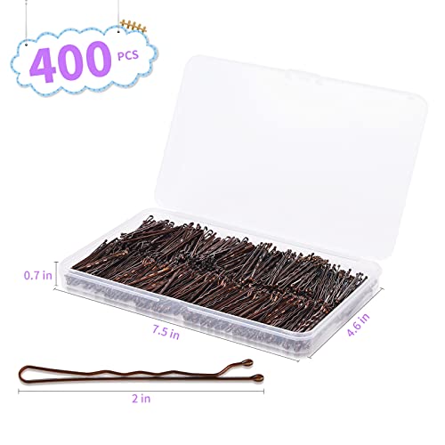 400Pcs Brown Cyluer Bobby Pins, 2 Inch Premium Hold & Pain Free for Women Girls and Kids, Secure Hold Bobby Pins with S