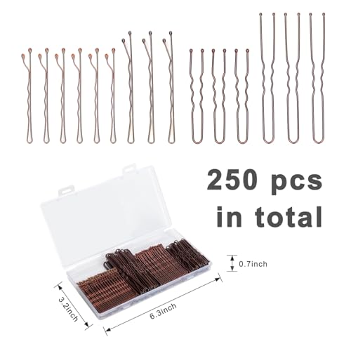 Brown U Shaped Hair Pins with Storage Box for Women and Girls  
| |4inch 250 Pcs Brown Bobby Pins for All Hair Types