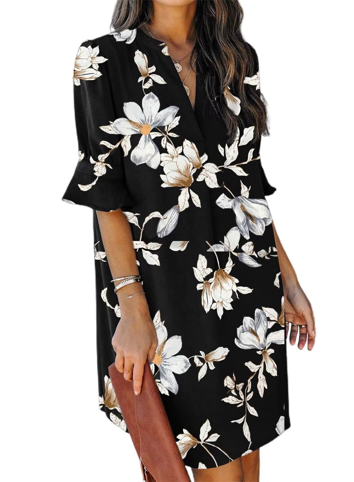 Women's QACOHU Summer V Neck Ruffle Short Sleeve Shift Dress for Casual Wear
| QACOHU Women Summer V Neck Ruffle Short