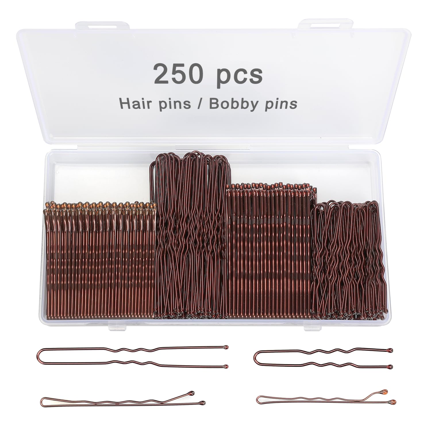 Brown U Shaped Hair Pins with Storage Box for Women and Girls  
| |4inch 250 Pcs Brown Bobby Pins for All Hair Types