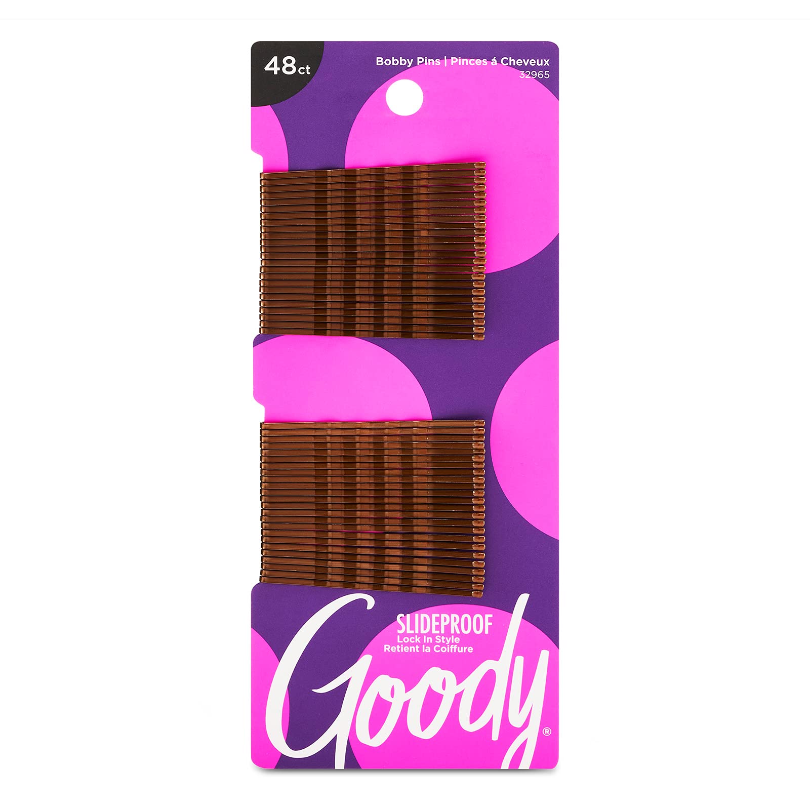 GOODY SlideProof Bobby Pins - 48 Ct, Brunette Brown, High Gloss Hair Accessories for Styling and Locking in Style