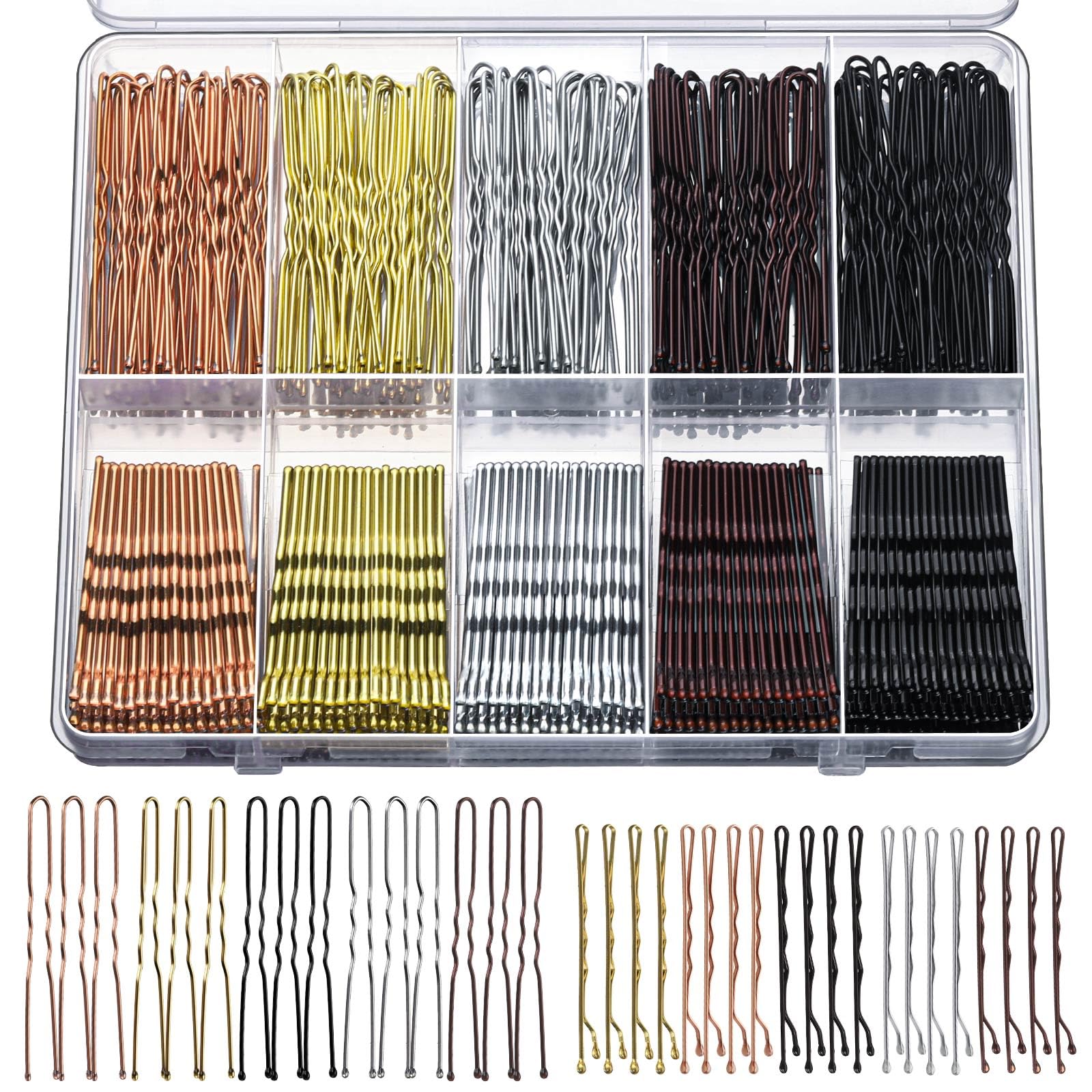 YGDZ 400 Counts 2inch Bobby Pins for Women Hair Styling, Brown Blonde Black |36inch U Shaped Hair Pins, 5 Colors Hair Ac