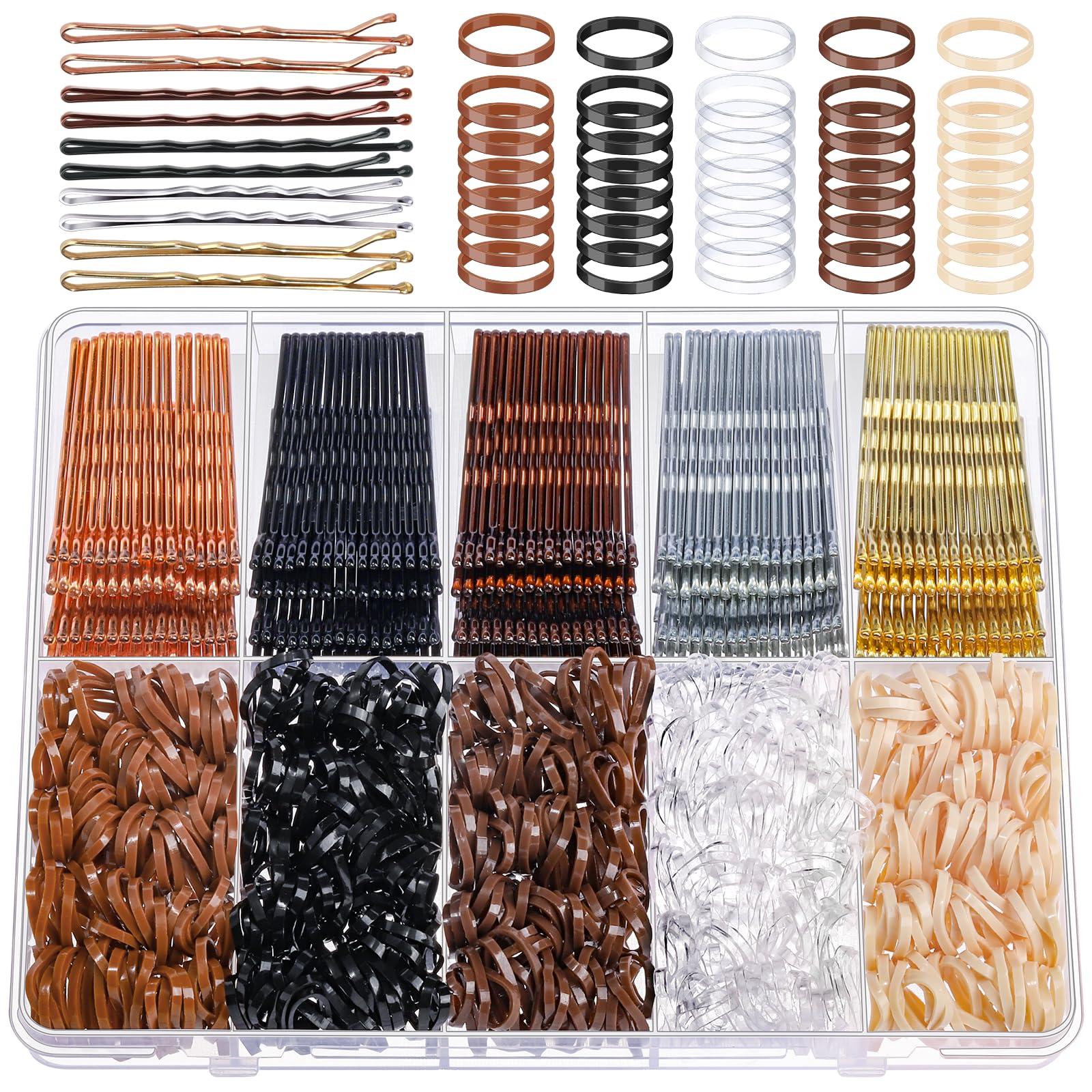 YGDZ 750PCS Bobby Pins for Women with Neutral Colors, Hair Accessories for Brown, Black, Blonde Hair, Elastic Hair Ties