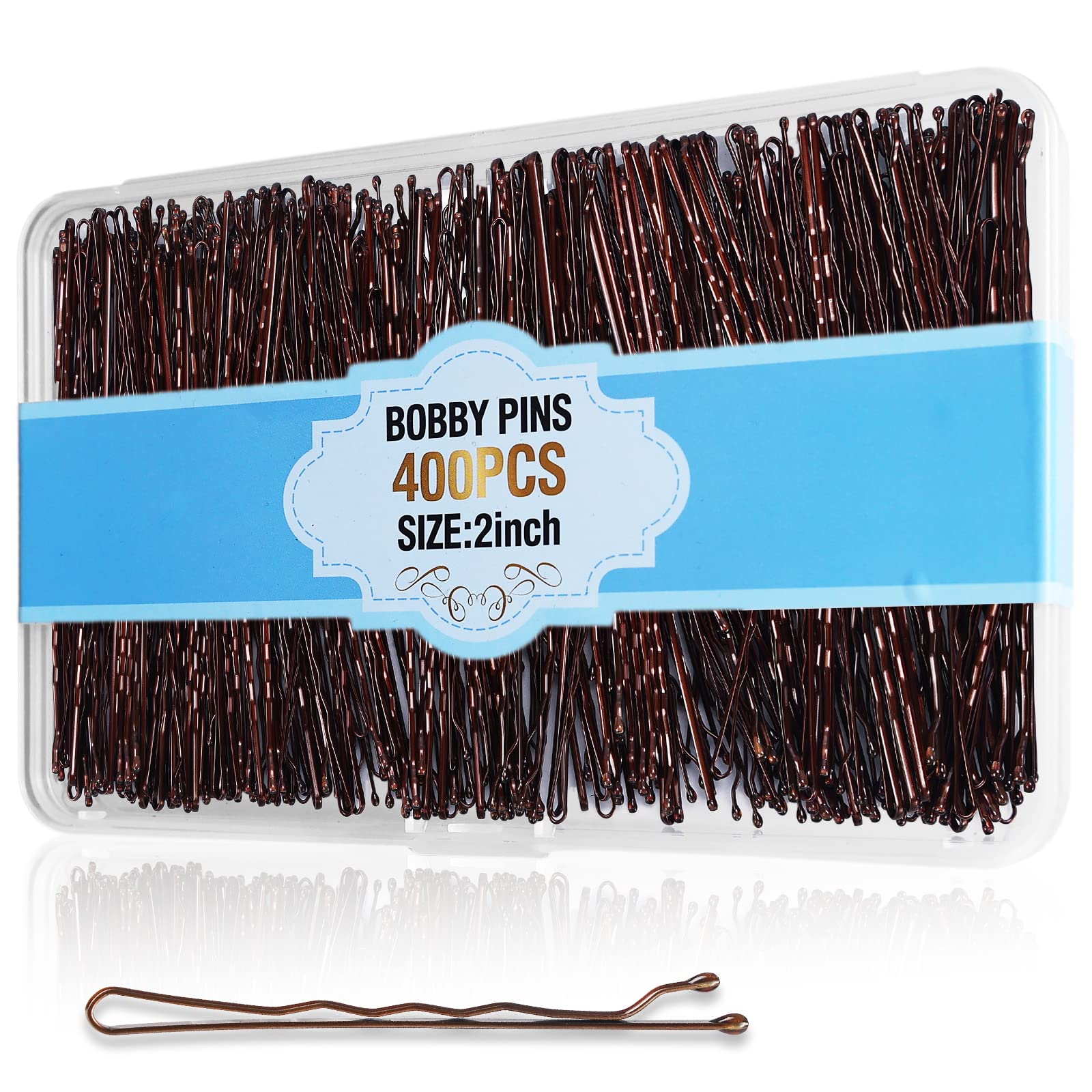 400Pcs Brown Cyluer Bobby Pins, 2 Inch Premium Hold & Pain Free for Women Girls and Kids, Secure Hold Bobby Pins with S
